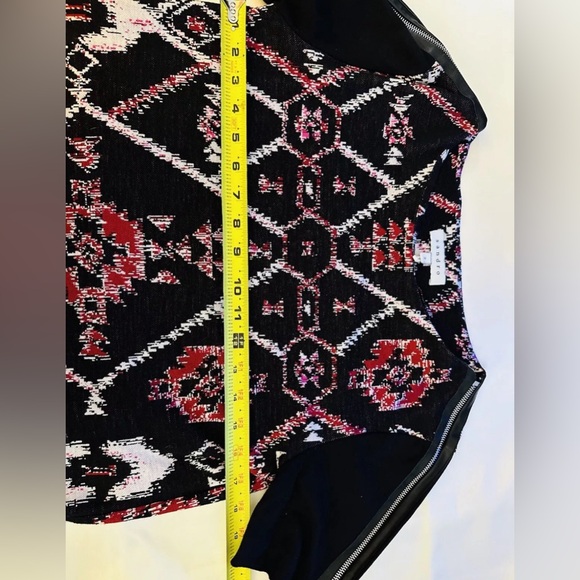 SANDRO PARIS Office Siren Blouse Sz2 US M Cowhide Leather Zip Sleeve Geometric - Picture 12 of 13